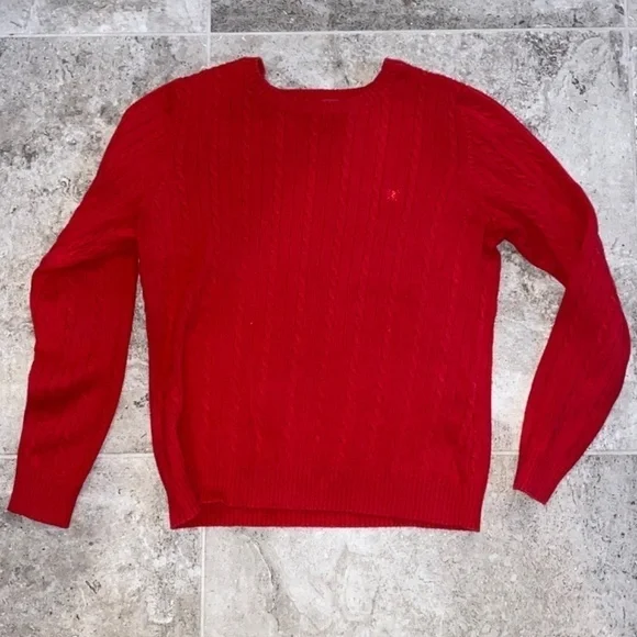 Red Izod Women's Petite Large Cable Knit Sweater - Picture 5 of 5